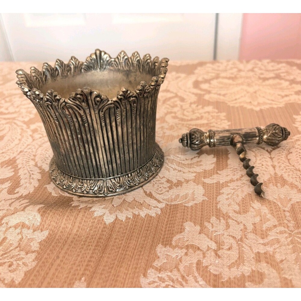 Neiman Marcus Vintage Silver Plated Wine Bottle Holder Coaster, Corkscrew Opener